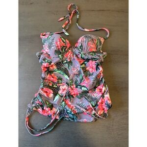 gray floral SHADE & SHORE swimsuit top tankini size 34B